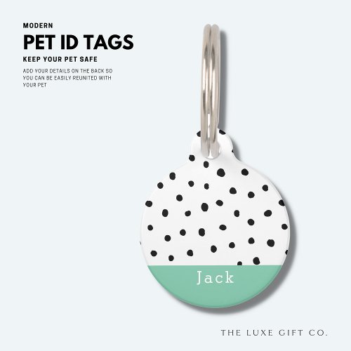 Modern Green Polka Dot Dog Pet Tag Small