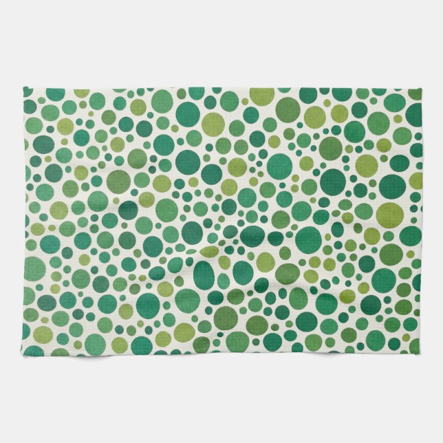 Modern Green Polka Dot Seamless Pattern Kitchen Towel (Horizontal)