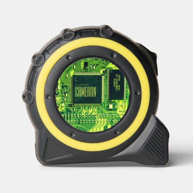 Modern Green Printed Circuit Microchip Geek Custom Tape Measure (Front)