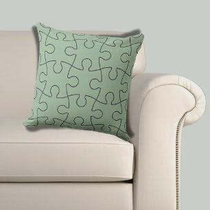 Modern Green & Purple Jig Saw Puzzle Pattern Throw Pillow