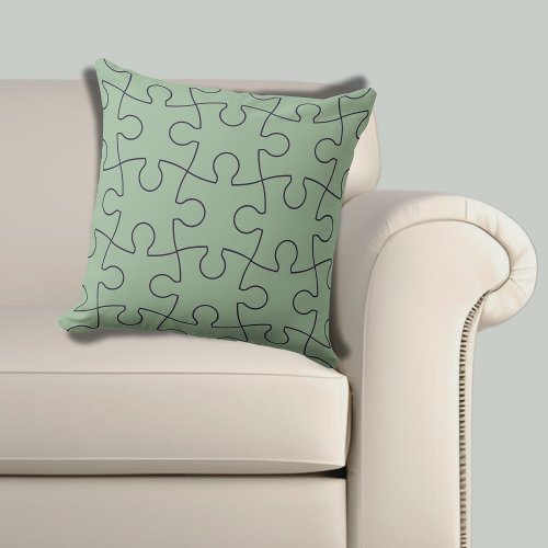 Modern Green  Purple Jig Saw Puzzle Pattern Throw Pillow