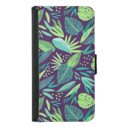 Modern Green &amp; Purple Tropical Leafs G1 Wallet Phone Case For Samsung Galaxy S5