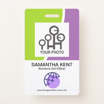 Modern Green Purple Waves Employee Photo Template Badge by keikocreativecards at Zazzle