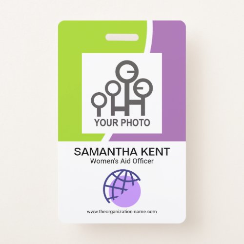 Modern Green Purple Waves Employee Photo Template Badge