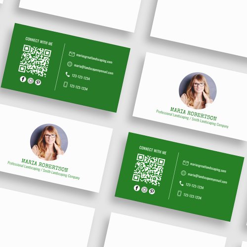 Modern Green QR Code Social Media Photo Business Card