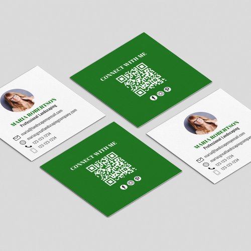 Modern Green QR Code Social Media Photo Square Business Card