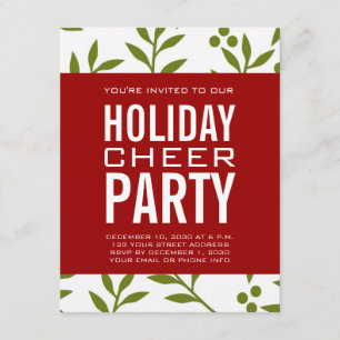 Modern Green Red Berries Typography Holiday Party Invitation