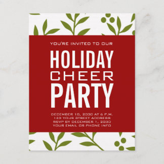 Modern Green Red Berries Typography Holiday Party Invitation