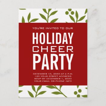 Modern Green Red Berries Typography Holiday Party Invitation by zazzleoccasions at Zazzle