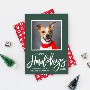 Modern Green Red Happy Howlidays Puppy Dog Photo Holiday Card