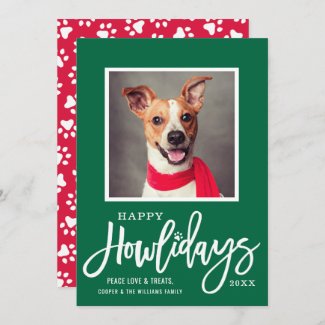 Modern Green Red Happy Howlidays Puppy Dog Photo Holiday Card