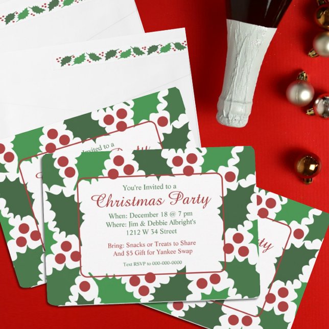 Modern Green & Red Jolly Holly Christmas Invitation (Creator Uploaded)