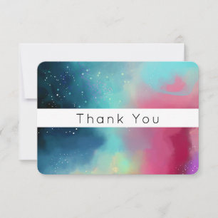 Modern Green & Red Nebula Watercolor Abstract Thank You Card