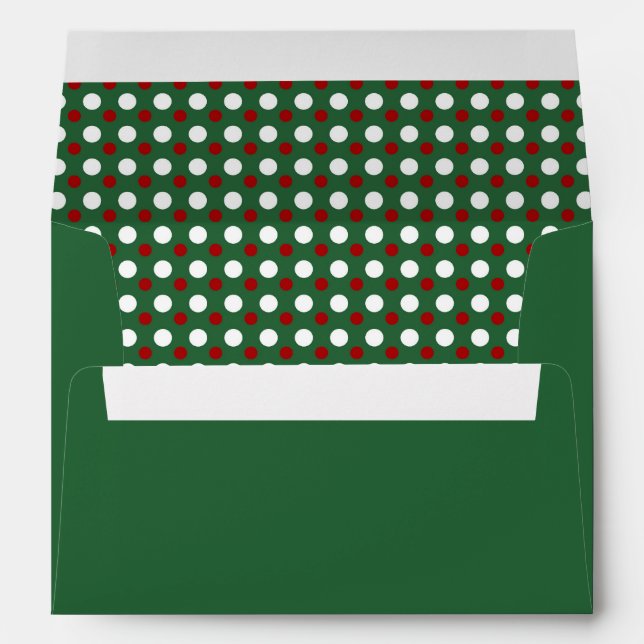 Modern Green Red Polka Dots Christmas Pattern Envelope (Back (Bottom))