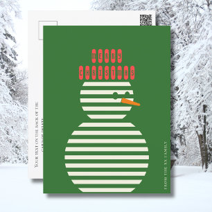 Modern green red snowman christmas holiday postcard