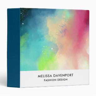 Modern Green & Red Space Nebula Watercolor 3 Ring Binder