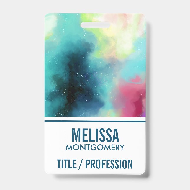 Modern Green & Red Space Nebula Watercolor Badge (Front)