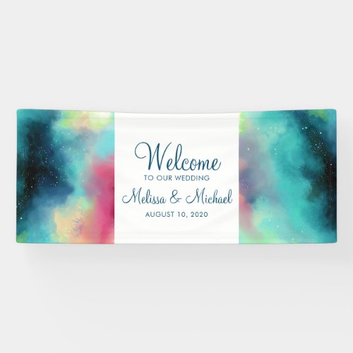 Modern Green  Red Space Nebula Watercolor Banner