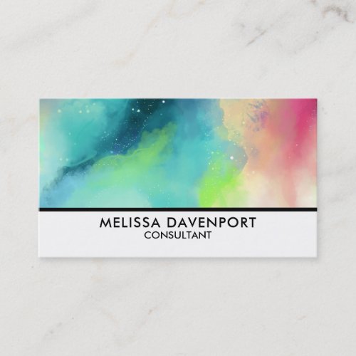 Modern Green  Red Space Nebula Watercolor Business Card