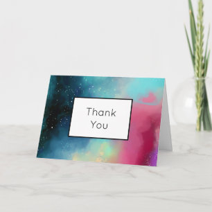 Modern Green & Red Space Nebula Watercolor Card