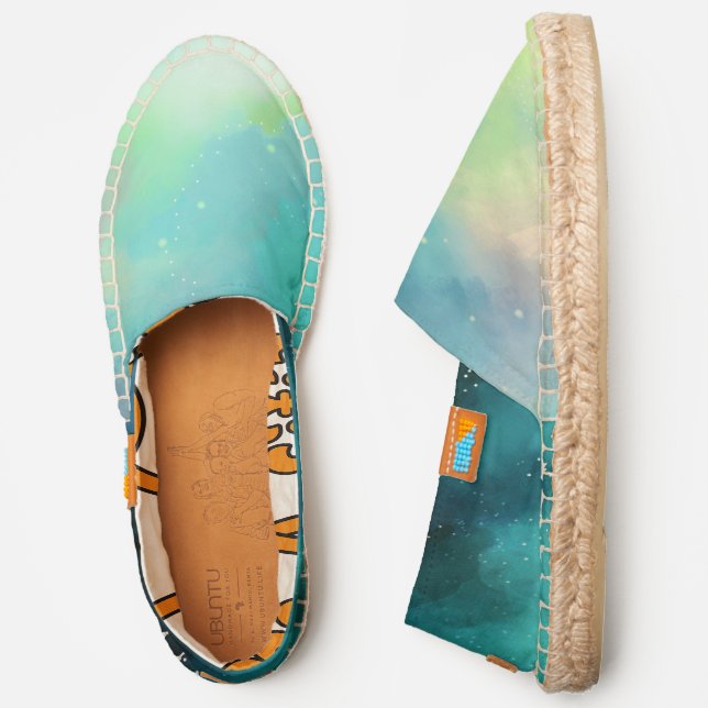 Modern Green & Red Space Nebula Watercolor Espadrilles (Side)