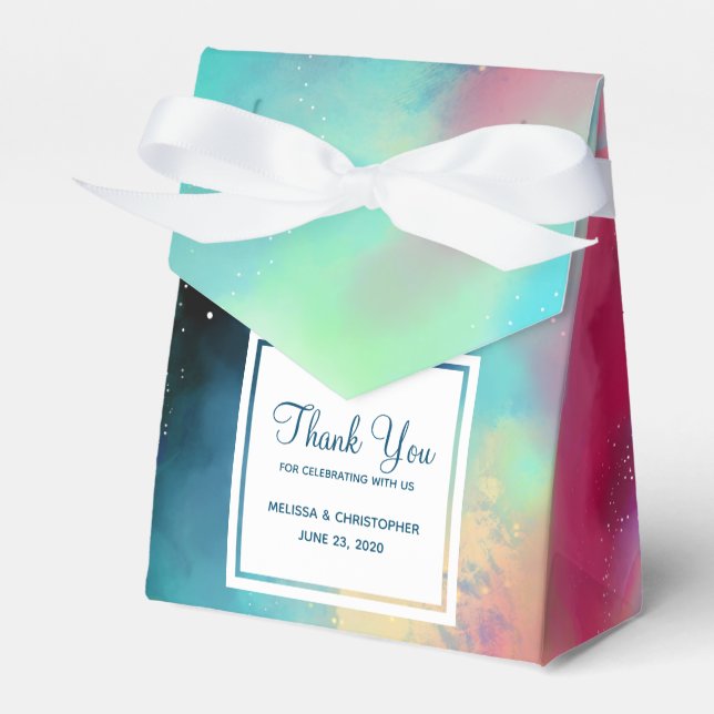 Modern Green & Red Space Nebula Watercolor Favor Boxes (Front Side)