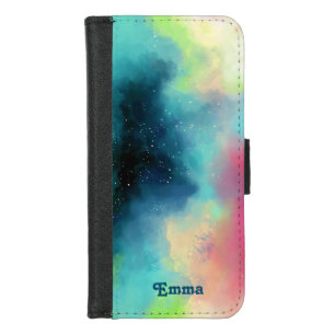 Modern Green & Red Space Nebula Watercolor iPhone 8/7 Wallet Case