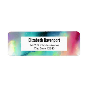 Modern Green & Red Space Nebula Watercolor Label