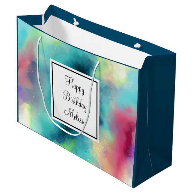 Modern Green & Red Space Nebula Watercolor Large Gift Bag (Front Angled)