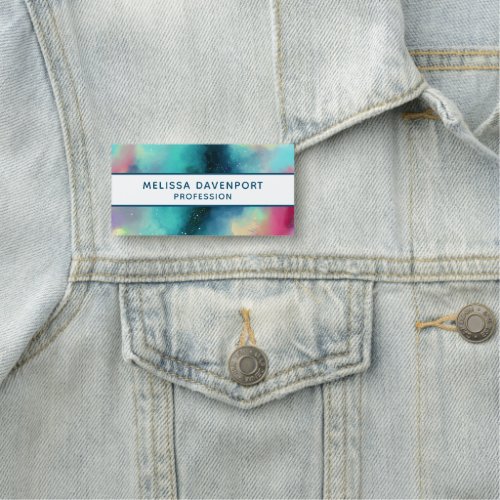 Modern Green  Red Space Nebula Watercolor Name Tag