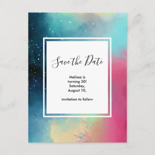 Modern Green & Red Space Nebula Watercolor Postcard