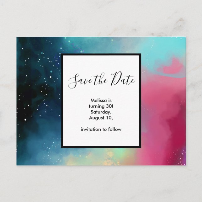 Modern Green & Red Space Nebula Watercolor Postcard (Front)