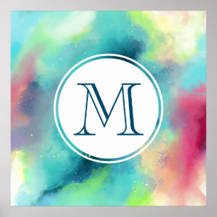 Modern Green & Red Space Nebula Watercolor Poster