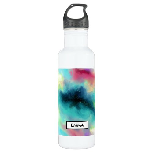 Modern Green  Red Space Nebula Watercolor Stainless Steel Water Bottle