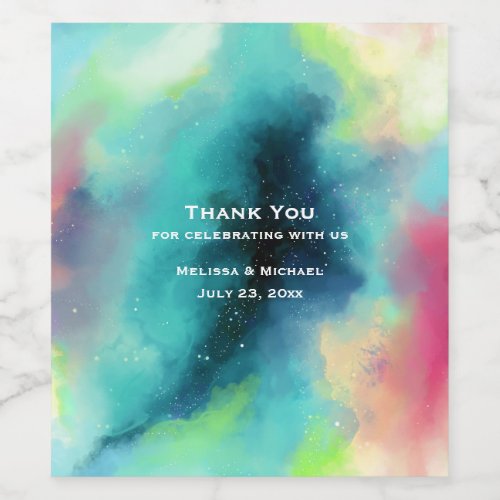 Modern Green  Red Space Nebula Watercolor Wine Label