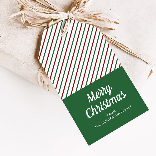 Modern Green Red Striped Christmas  Gift Tags