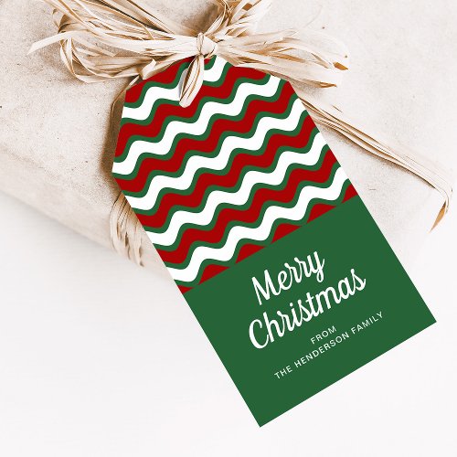 Modern Green Red Stripes Merry Christmas Gift Tags