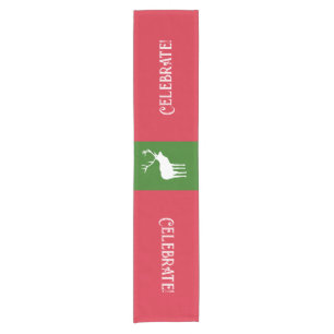Modern Green Red White Christmas Holiday Deer Short Table Runner