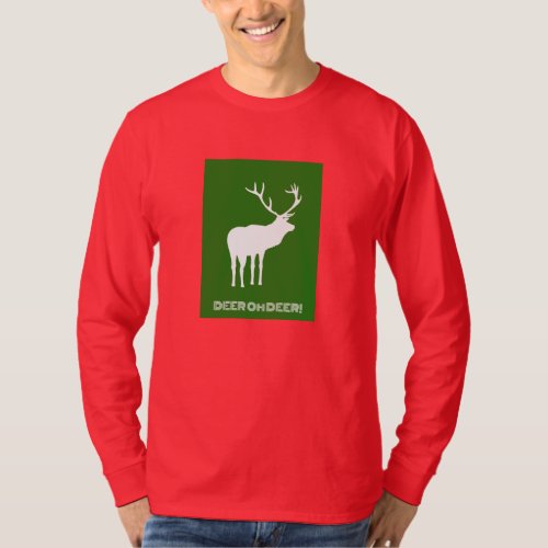 Modern Green Red White Christmas Holiday Deer T_Shirt
