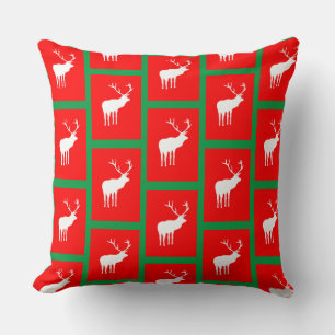 Modern Green Red White Christmas Holiday Deer Throw Pillow