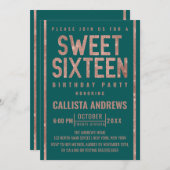 Modern Green Rose Gold Glitter Frame Sweet 16 Invitation (Front/Back)