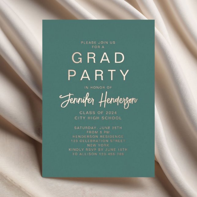 Modern Green Rose Gold Script Graduation Party Foil Invitation (Modern Green Rose Gold Script Graduation Party Foil Invitation)