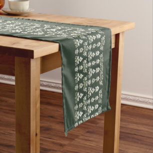 Modern Green Runner with Intricate White Design