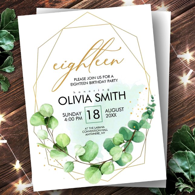 Modern green rustic greenery 18th birthday elegant postcard (Creator Uploaded)