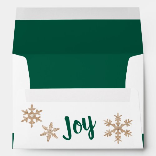 Modern Green Rustic Snowflake Chic Christmas Joy Envelope