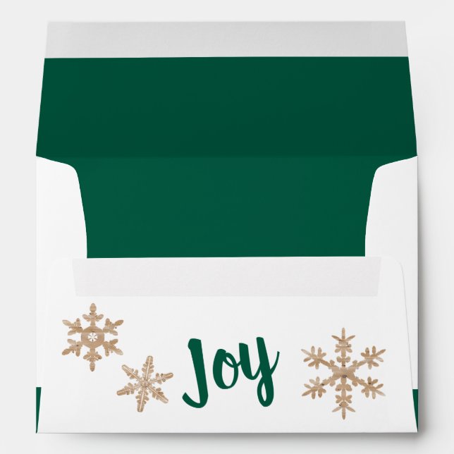 Modern Green Rustic Snowflake Chic Christmas Joy Envelope (Back (Bottom))