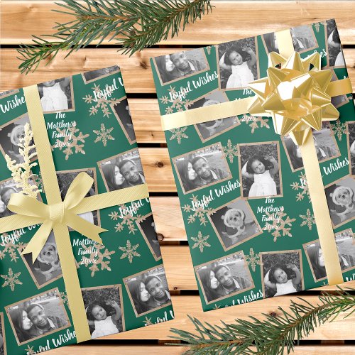 Modern Green Rustic Snowflake Pattern 3 Photo Wrapping Paper