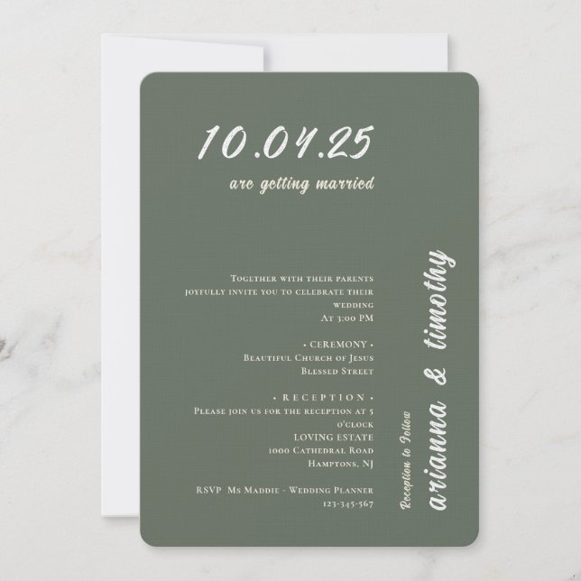 Modern Green Sage Wedding Invitation (Front)