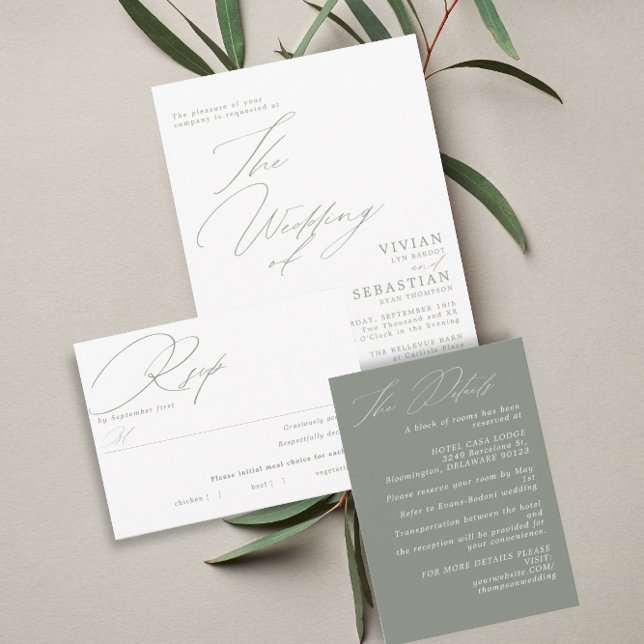 Modern Green Sage White Wedding  Invitation (Creator Uploaded)