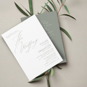 Modern Green Sage White Wedding RSVP QR Code Invit Invitation